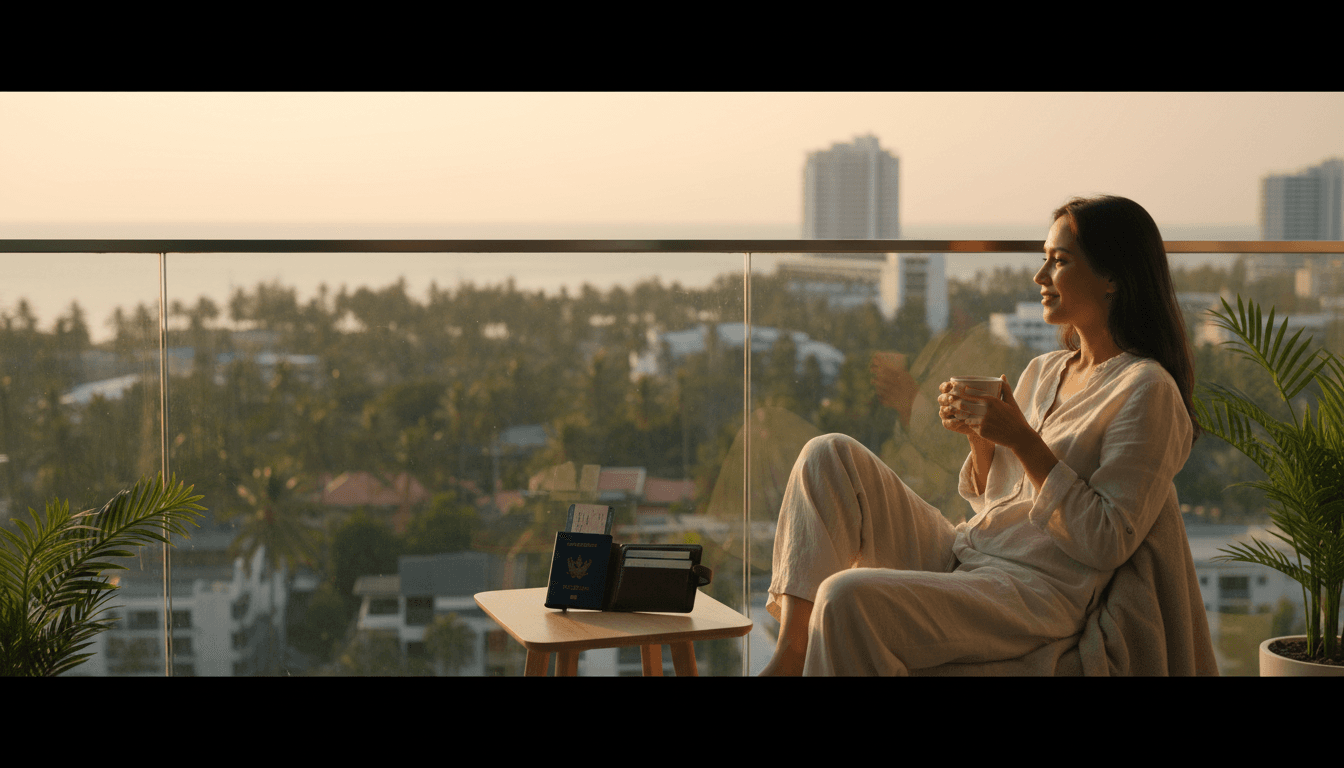 Relocation client relaxing on balcony overlooking Pattaya after successful move