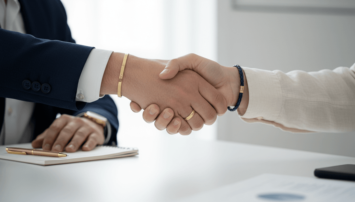 Professional handshake symbolizing relocation agreement